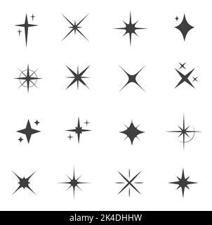 Sparkle, starburst and twinkle stars. Vector icons of stars with bright shine, glitter, glow, flash or flare light effects. Shiny magic twinkles, sparks and glowing light rays of bright stars Stock Vector