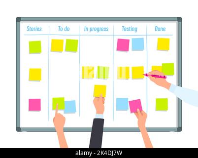 Meeting white board with color stickers. Scrum task board with sticky notes  of daily plan vector illustration. Sticker board for planning teamwork  Stock Vector Image & Art - Alamy