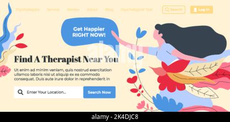 Find a therapist near you, get happier right now Stock Vector