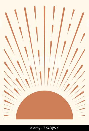 Orange sun print boho minimalist printable wall art. Stock Vector