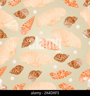 Seamless texture seashells and pearls natural background vector Illustration Stock Vector