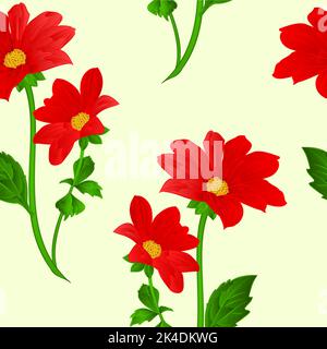 Seamless texture red Dahlia summer flower stem Vector illustration Stock Vector
