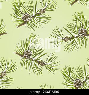 Seamless texture branch Pine tree with pine cones with snow vector illustration Stock Vector