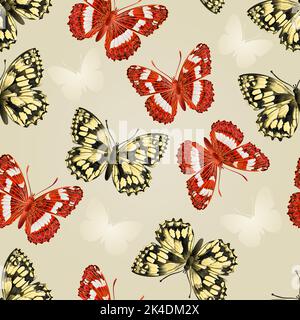 Seamless texture two butterflies beautiful  butterfly  silver background vector illustration Stock Vector