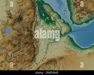 Afar, state of Ethiopia. Colored elevation map with lakes and rivers Stock Photo