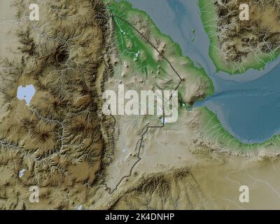 Afar, state of Ethiopia. Elevation map colored in wiki style with lakes and rivers Stock Photo