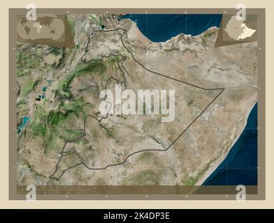 Somali, state of Ethiopia. High resolution satellite map. Locations of major cities of the region. Corner auxiliary location maps Stock Photo