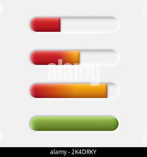 3d neumorphism progress bar with gradient from red to green, isolated set Stock Vector