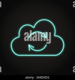 Synchronization neon icon in line style. Cloud with spinning arrows symbol. Data upload. Vector illustration. Stock Vector