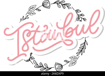 Istanbul. Hand lettering. Vector logo of Istanbul in black color with seagulls on white background. souvenir products, banner emblem, travel blog Stock Vector