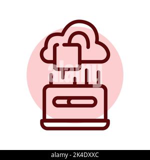 Cloud hacking olor line icon. Pictogram for web page Stock Vector