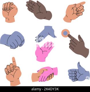 Handshake, knocking and gesturing, pointing finger Stock Vector