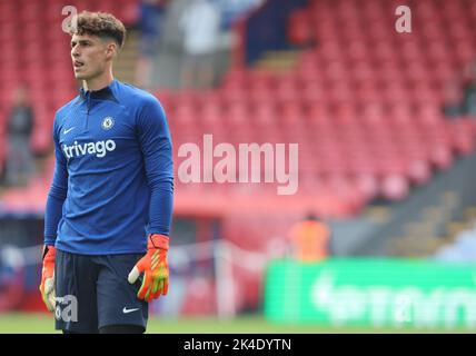 London ENGLAND - October 01: Chelsea's Kepa Arrizabalaga during English Premier League soccer match between Crystal Palace against Chelsea at Selhurst Stock Photo