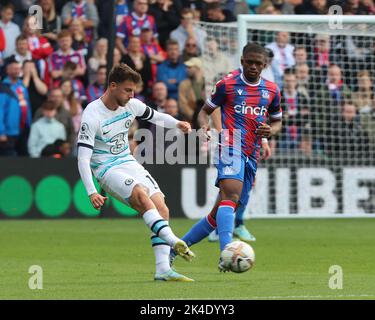 London ENGLAND - October 01:Chelsea's Mason Mount  during English Premier League soccer match between Crystal Palace against Chelsea at Selhurst Park, Stock Photo