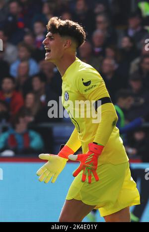 London ENGLAND - October 01: Chelsea's Kepa Arrizabalaga during English Premier League soccer match between Crystal Palace against Chelsea at Selhurst Stock Photo