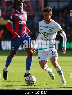 London ENGLAND - October 01: Chelsea's Mason Mount during English Premier League soccer match between Crystal Palace against Chelsea at Selhurst Park, Stock Photo