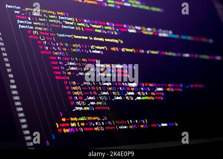 Compressed colorful Code background. Web programming with Javascript coding Stock Photo