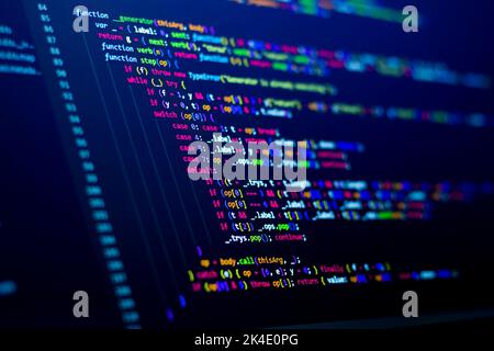 Compressed colorful Code background. Web programming with Javascript coding Stock Photo