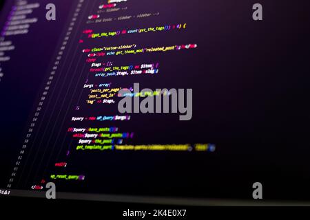 Compressed colorful Code background. Web programming with Javascript coding Stock Photo