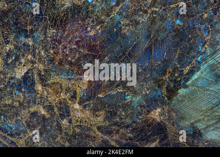 Abstract soft and blurry blue marble background with gold glitter veins Stock Photo