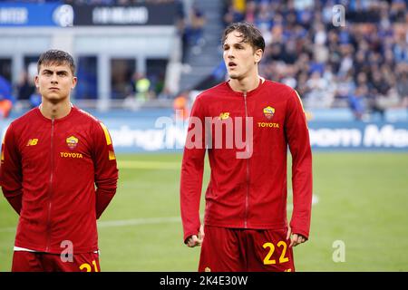 October 1, 2022, Milan, Lombardy, Italy: Italy, Milan, oct 1 2022: NicolÃ²  Zaniolo (Roma midfielder) in center field for match presentation during  soccer game FC INTER vs AS ROMA, Serie A Tim