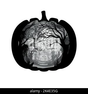 cemetery illustration in a pumpkin shape for Halloween celebration purpose Stock Vector