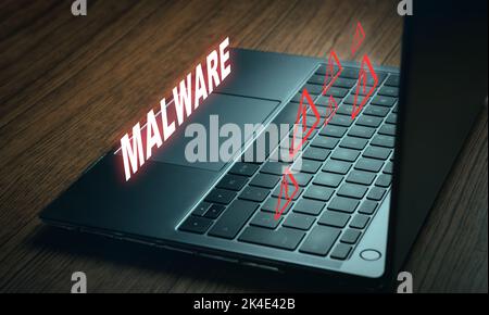 VR warning malware screen on laptop. Cyber security data protection business technology. Stock Photo