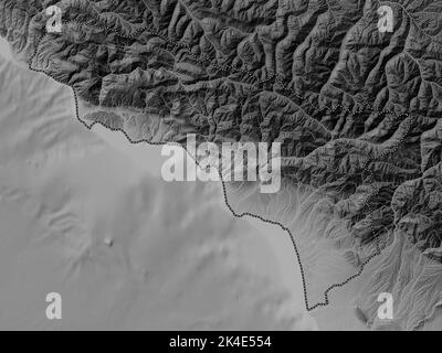 Abkhazia, autonomous republic of Georgia. Grayscale elevation map with lakes and rivers Stock Photo