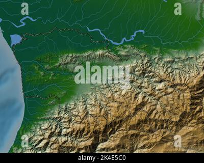 Guria, region of Georgia. Colored elevation map with lakes and rivers Stock Photo