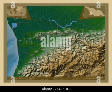 Guria, region of Georgia. Colored elevation map with lakes and rivers. Locations and names of major cities of the region. Corner auxiliary location ma Stock Photo