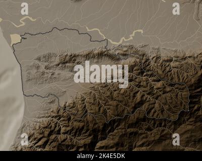 Guria, region of Georgia. Elevation map colored in sepia tones with lakes and rivers Stock Photo
