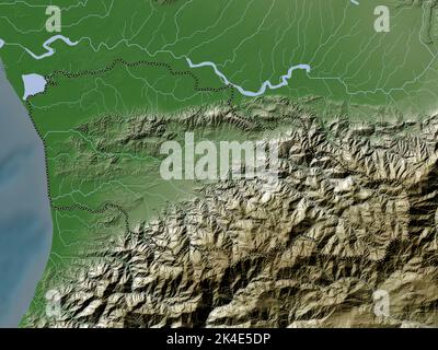 Guria, region of Georgia. Elevation map colored in wiki style with lakes and rivers Stock Photo