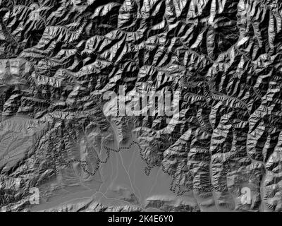 South Ossetia, independent city of Georgia. Bilevel elevation map with lakes and rivers Stock Photo
