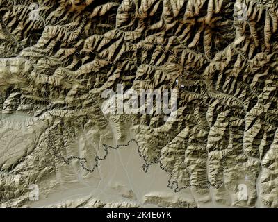 South Ossetia, independent city of Georgia. Elevation map colored in wiki style with lakes and rivers Stock Photo