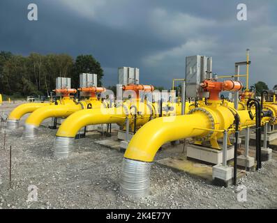 Ploty, Poland - October 02, 2022. Baltic Pipe.Terminal construction compressor station of the new natural gas pipeline between the Norwegian North Sea Stock Photo