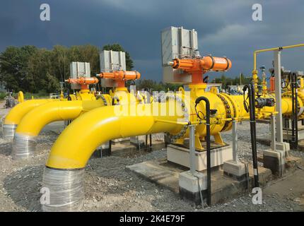 Ploty, Poland - October 02, 2022. Baltic Pipe.Terminal construction compressor station of the new natural gas pipeline between the Norwegian North Sea Stock Photo