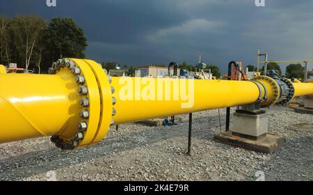 Ploty, Poland - October 02, 2022. Baltic Pipe.Terminal construction compressor station of the new natural gas pipeline between the Norwegian North Sea Stock Photo
