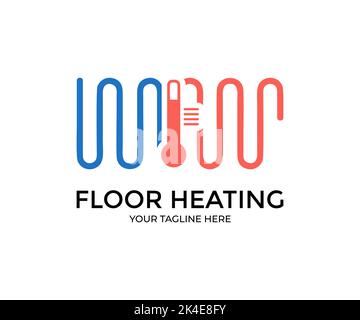 Heating floor system, Heat floor system for house logo design. Icon radiant heating floor. Pipe heating underfloor for home. Icon for electric pipe. Stock Vector