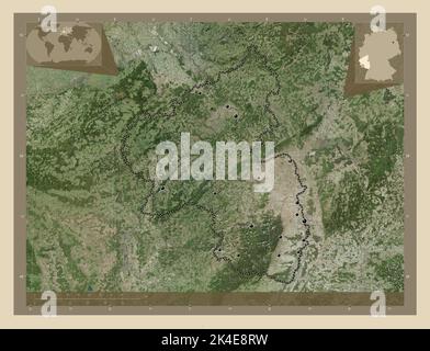 Rheinland-Pfalz, state of Germany. High resolution satellite map. Locations of major cities of the region. Corner auxiliary location maps Stock Photo