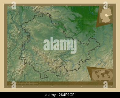 Thuringen, state of Germany. Colored elevation map with lakes and ...