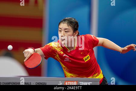 CHENGDU, CHINA - OCTOBER 2, 2022 - Chen Meng of China competes against Puerto Rico during the Men's Group match between Portugal and Brazil of 2022 IT Stock Photo