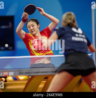 CHENGDU, CHINA - OCTOBER 2, 2022 - Chen Meng of China competes against Puerto Rico during the Men's Group match between Portugal and Brazil of 2022 IT Stock Photo