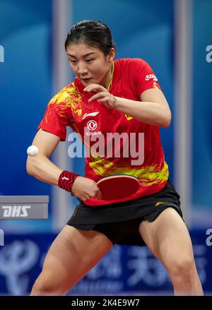 CHENGDU, CHINA - OCTOBER 2, 2022 - Chen Meng of China competes against Puerto Rico during the Men's Group match between Portugal and Brazil of 2022 IT Stock Photo