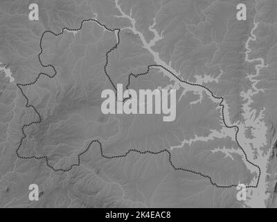 Bono East, region of Ghana. Grayscale elevation map with lakes and rivers Stock Photo