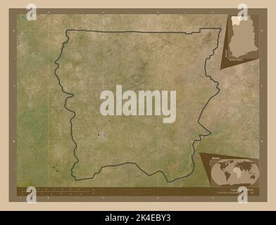 Nandom Map Upper West, region of Ghana. Low resolution satellite map. Locations of ...