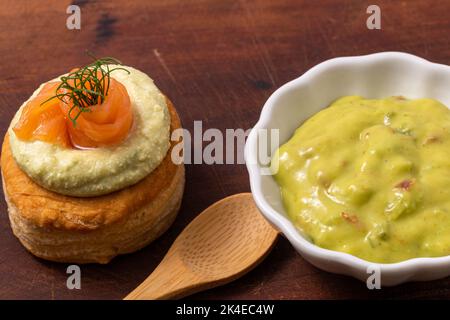 vol au vent with guacamole and smoked salmon Stock Photo