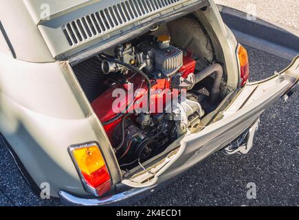 Loriol sur Drome, France - 17 September, 2022: Vintage beige Fiat Giannini 500 TV 1967, on the street. Classic car exhibition Stock Photo