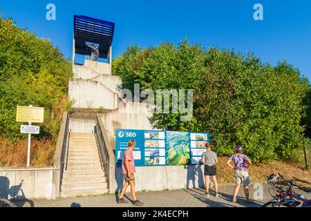 Vianden (Veianen): access to Upper Reservoir I of Vianden Pumped Storage Plant, tourists in , Luxembourg Stock Photo