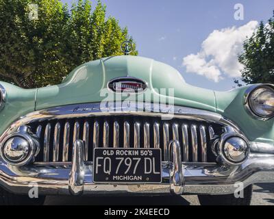 Loriol sur Drome, France - 17 September, 2022: Front of Vintage Buick Super 8 on the street. Classic car exhibition in Loriol sur Drome, France. Stock Photo