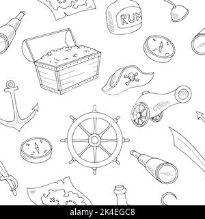 Pirate graphic black white seamless pattern background sketch illustration vector Stock Vector